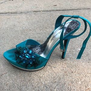 Peacock inspired teal heel